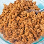 Easy Ground Beef Taco Meat in a clear glass serving bowl.