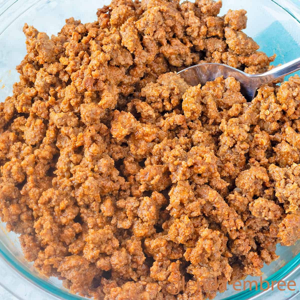 Easy Ground Beef Taco Meat in a clear glass serving bowl.