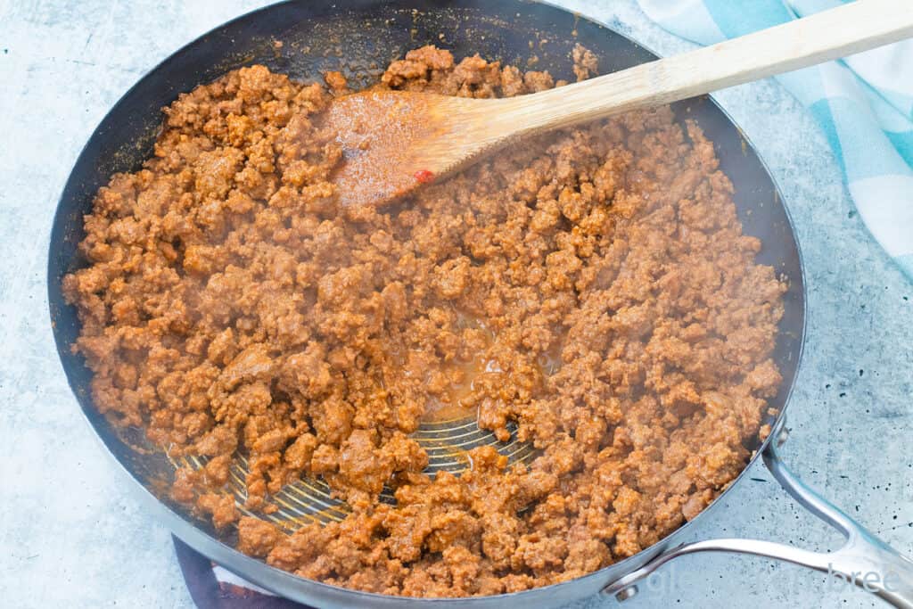 Easy Ground Beef Taco Meat in a skillet.
